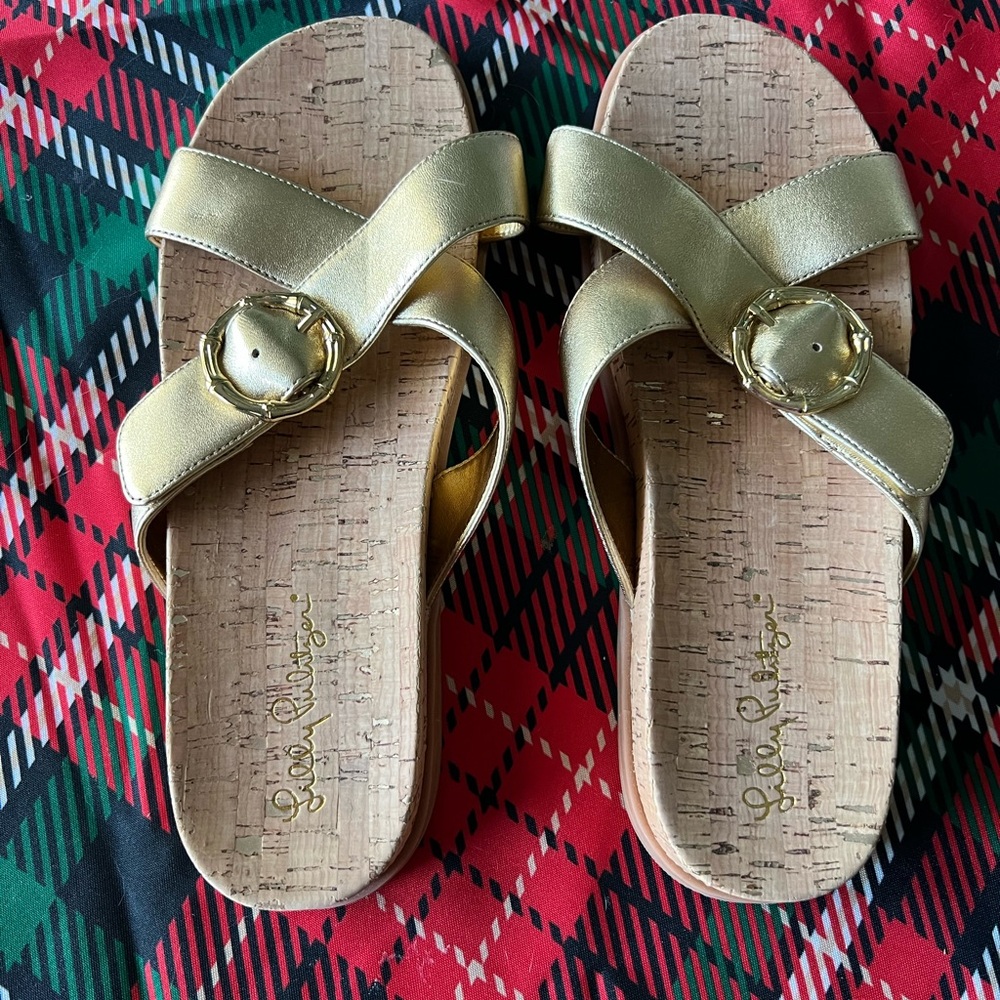 Lilly Pulitzer Gold Bayshore Slide Sandals - Picture 3 of 4